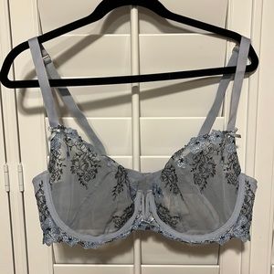 Light blue floral sparkle embellished see through underwire bra size 42D
